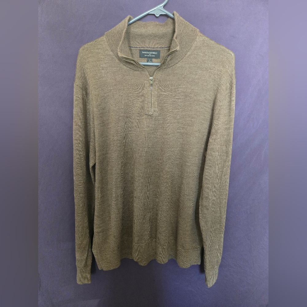 Banana Republic Wool Quarter Zip Sweater Large Brown Taupe Luxury Knit